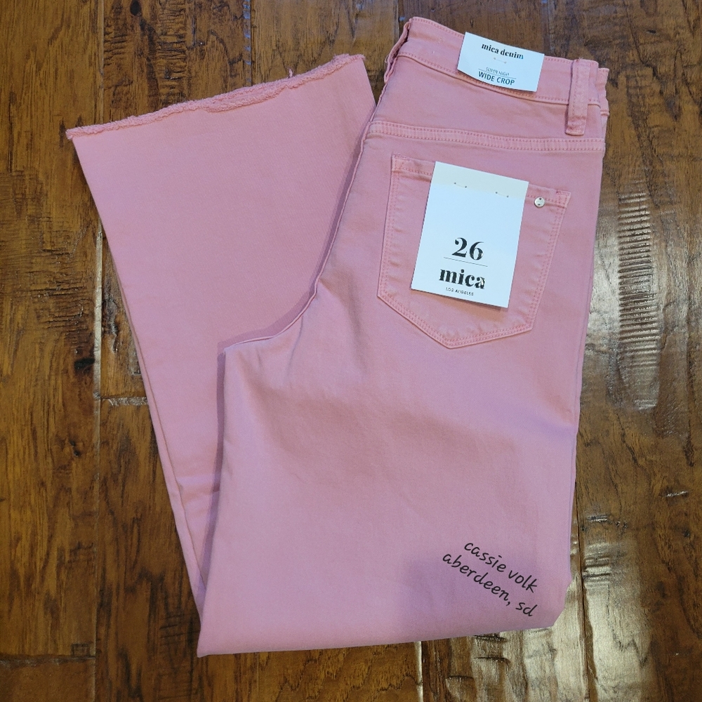 Mica wide leg pink, cropped denim, size 26